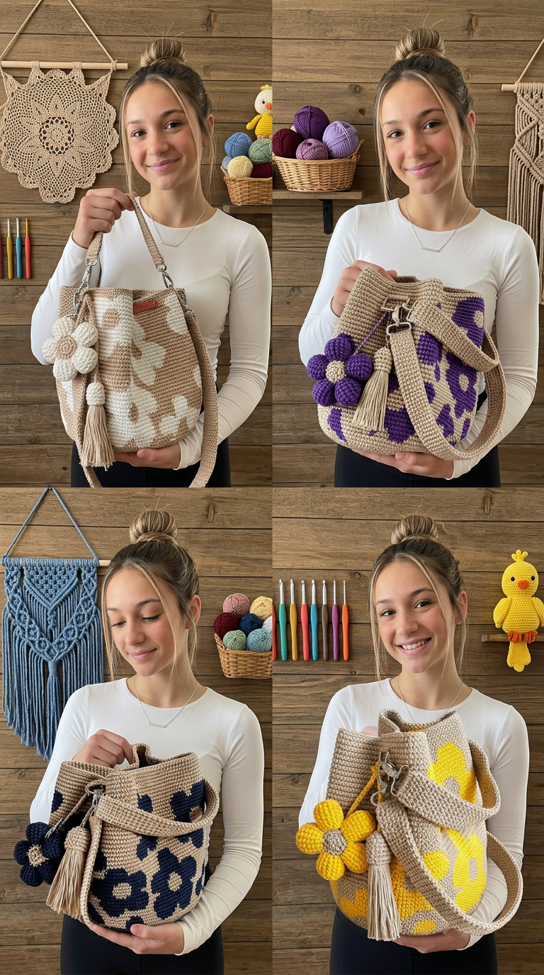 Handmade Crochet Flower Tote