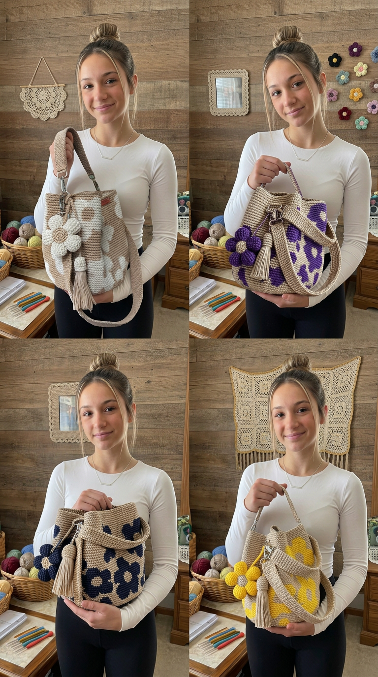 Handmade Crochet Flower Tote
