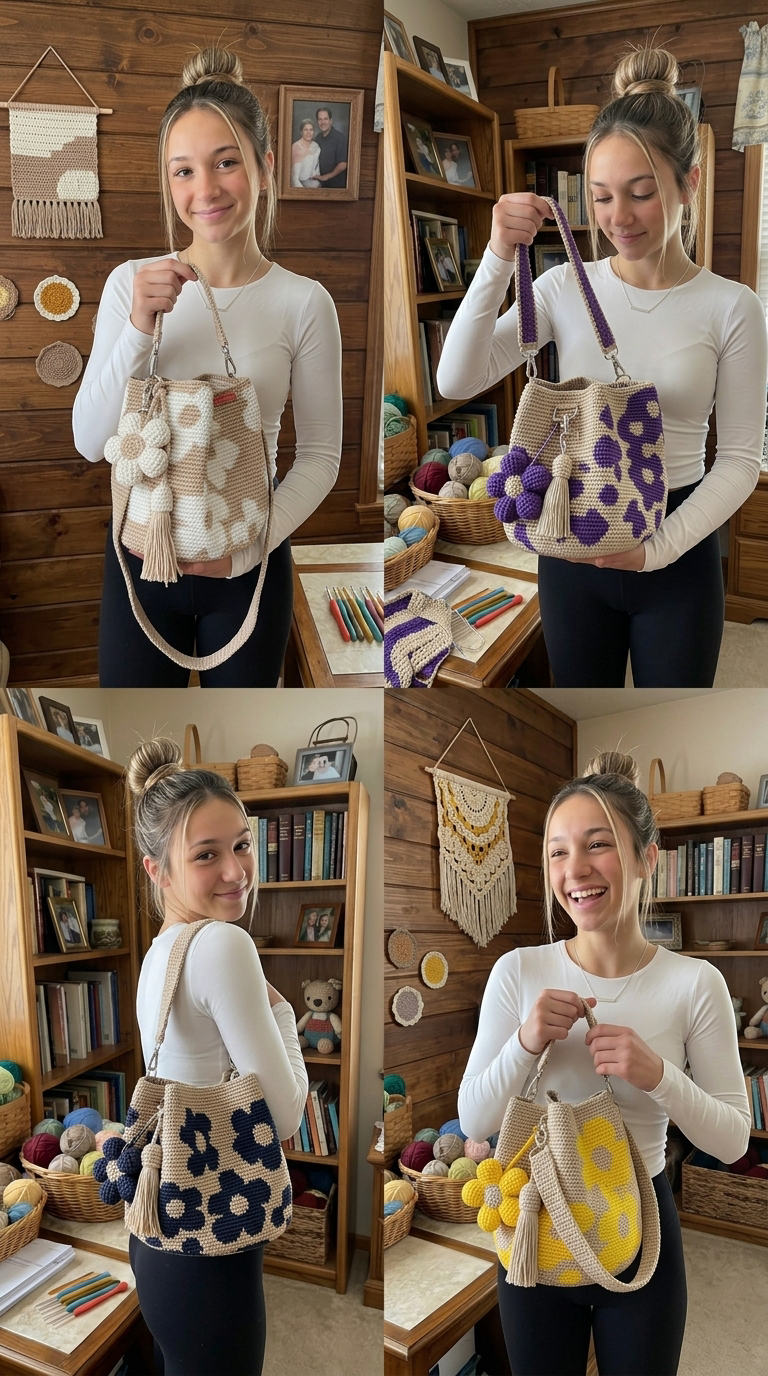 Handmade Crochet Flower Tote